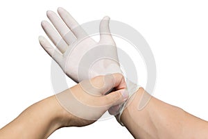 Hands with latex gloves