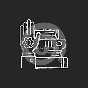 Hands-on learning chalk white icon on black background