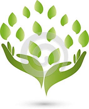 Hands, leaves, naturopath and nature logo