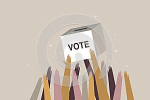 Hands lifting a ballot box. Concept for election