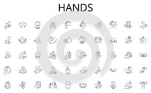 Hands line icons collection. Efficiency, Productivity, Improvements, Milests, Advancements, Growth, Outcomes vector and