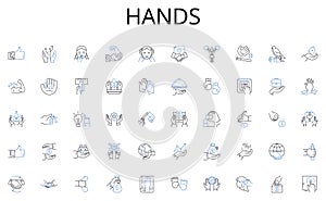 Hands line icons collection. Schools, Universities, Academies, Institutes, Colleges, Polytechnics, Vocational vector and