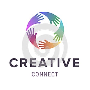Hands logo. Abstract logo design. Vector concept or conceptual circle spiral of colorful hand symbols