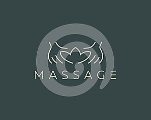 Hands lotus spa resort vector logotype.Creative beauty massage salon logo design.