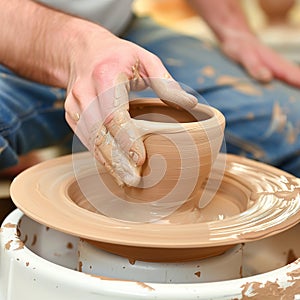hands make a clay pot High quality photo