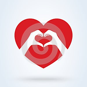 Hands making or formatting a heart symbol icon. Valentine`s day, vector illustration