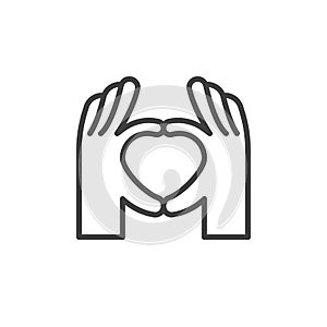 Hands making heart line icon