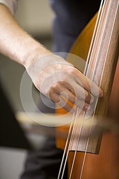 Hands of man playing the bass