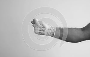 Hands of a man protected from coronavirus