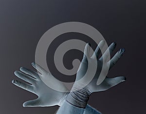 Hands of a man protected from coronavirus