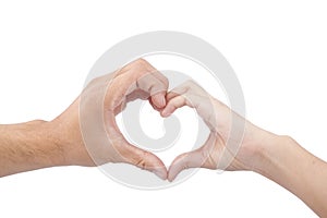 Hands of man and woman forming a heart