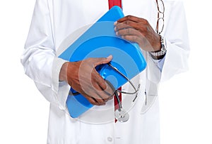 Hands of medical doctor with a clipboard