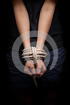 Hands of missing kidnapped, abused. hostage. photo