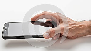 Hands Mobile Cel Phone. A mans hand using a touchscreen call phone photo