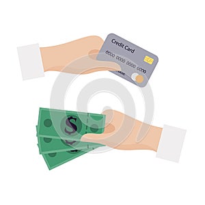 hands with money and credit card