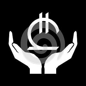 Hands and money currency Georgia LARI sign white on black background eps ten photo