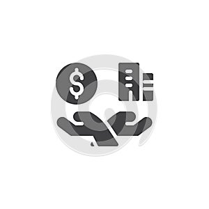 Hands with money and house vector icon