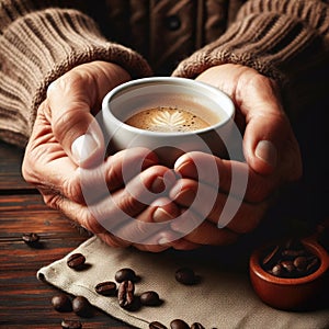 Hands with a mug of coffee in the morning