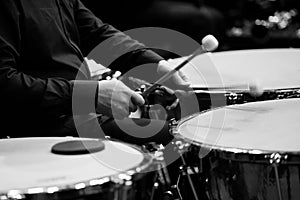 Hands musician playing the timpani in the orchestra