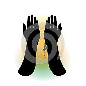 Hands of a Muslim who prays, the  on a white background. For Hajj, Umrah, Ramadan, Arafat, Prayer. Vector illustration