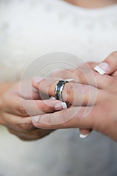 Hands of newlywed couple
