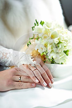 Hands of newlyweds