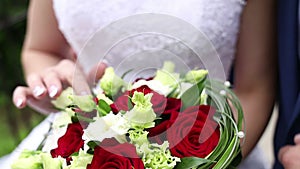 Hands of newlyweds on their wedding day