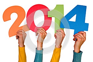 Hands with numbers shows year 2014