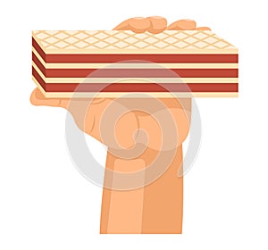 Hands offers sweetness with cake vector arm holding chocolate confectionery sweet confection seduction, no diet. not