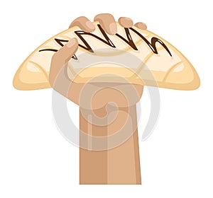 Hands offers sweetness with cake vector arm holding chocolate confectionery sweet confection seduction, no diet. not