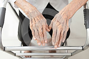 Hands of old elderly with short fingernails after trim nails,short cut nails and clean,reduced bacteria accumulation,effectively