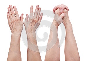Hands of an old man in two angles