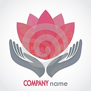 Hands with ornamental flower logo design