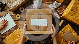 The hands with the package.AI generated image