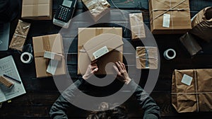 The hands packaging parcels.AI generated image