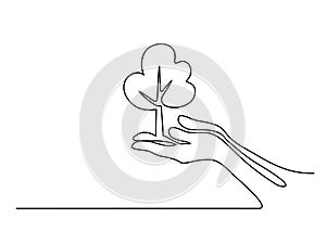 Hands palms together with tree