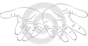 Hands palms up.Black and white illustration