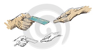 Hands passing credit card