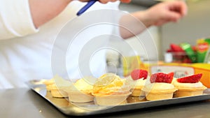 Hands pastry prepare cream fruit sweets