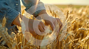 The hands in wheat field.AI generated image