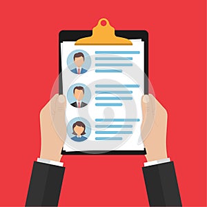 In the hands of the personnel manager is a list of candidates for the workplace with a brief summary of each of the principals