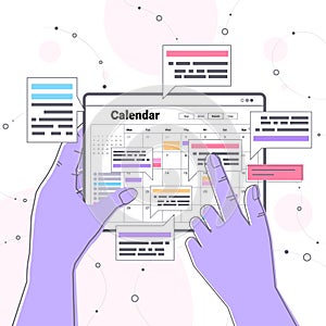 hands planning day scheduling appointment in online calendar app agenda meeting plan time management