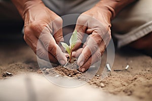 hands planting a droughtresistant sapling photo
