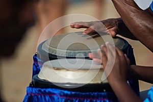 Hands playing atabaque. musical rhythm. African music