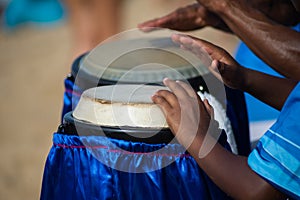 Hands playing atabaque. musical rhythm. African music