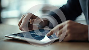 Hands Pointing at Digital Tablet Screen for Analysis