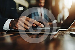 Hands Pointing at Financial Graphs on Digital Tablet