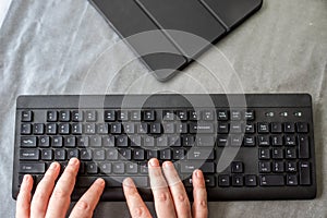 Hands Pointing Pressing Computer Keyboard Enter Keys Typewriting New Ideas. Fingers Tapping Typing Fresh Thoughts Using