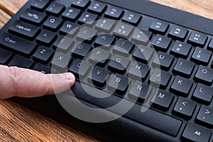 Hands Pointing Pressing Computer Keyboard Keys Typewriting New Ideas. Fingers Tapping Typing Fresh Thoughts Using