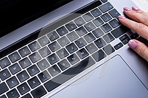 Hands Pointing Pressing Computer Keyboard Keys Typewriting New Ideas. Fingers Tapping Typing Fresh Thoughts Using